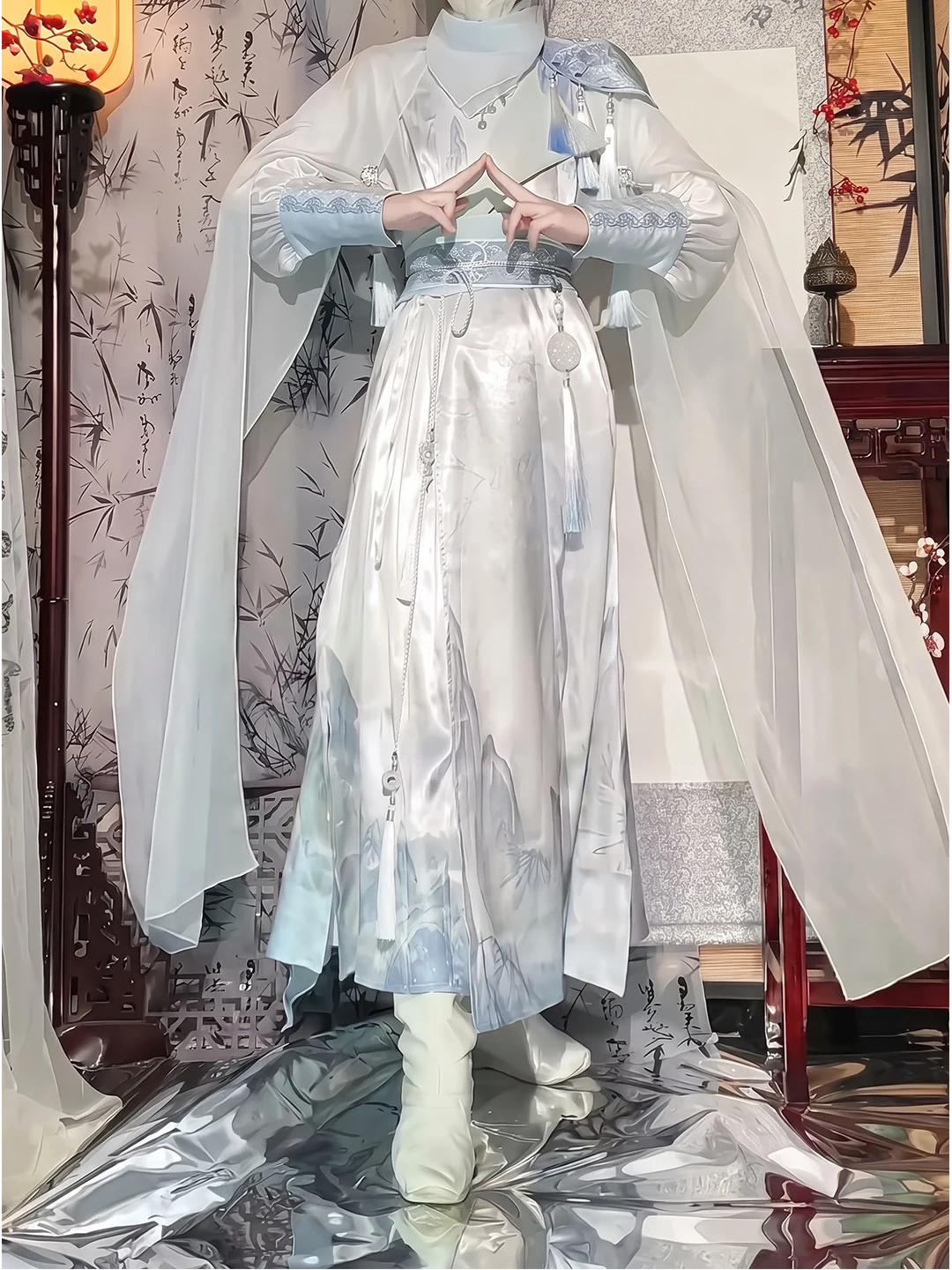 Improved round Neck Robe Hanfu Ancient Style Youthful Martial Arts Cosplay Suit Men Women Traditional Chinese Costume Set