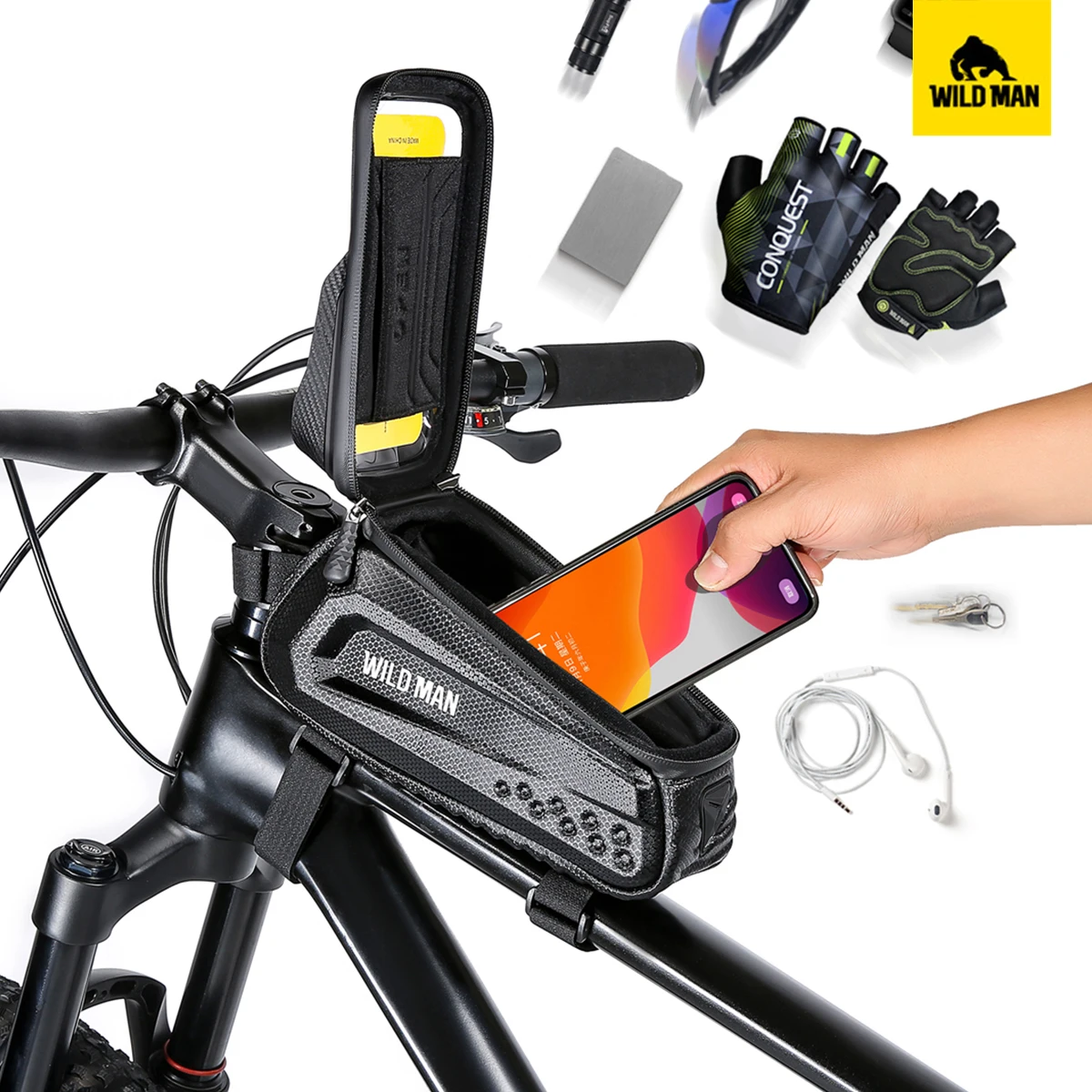 WILD MAN E10 Bicycle Bag EVA Hard Shell Waterproof Touch Screen High Capacity Road Bike Mountain Bike Anti-vibration Cycling