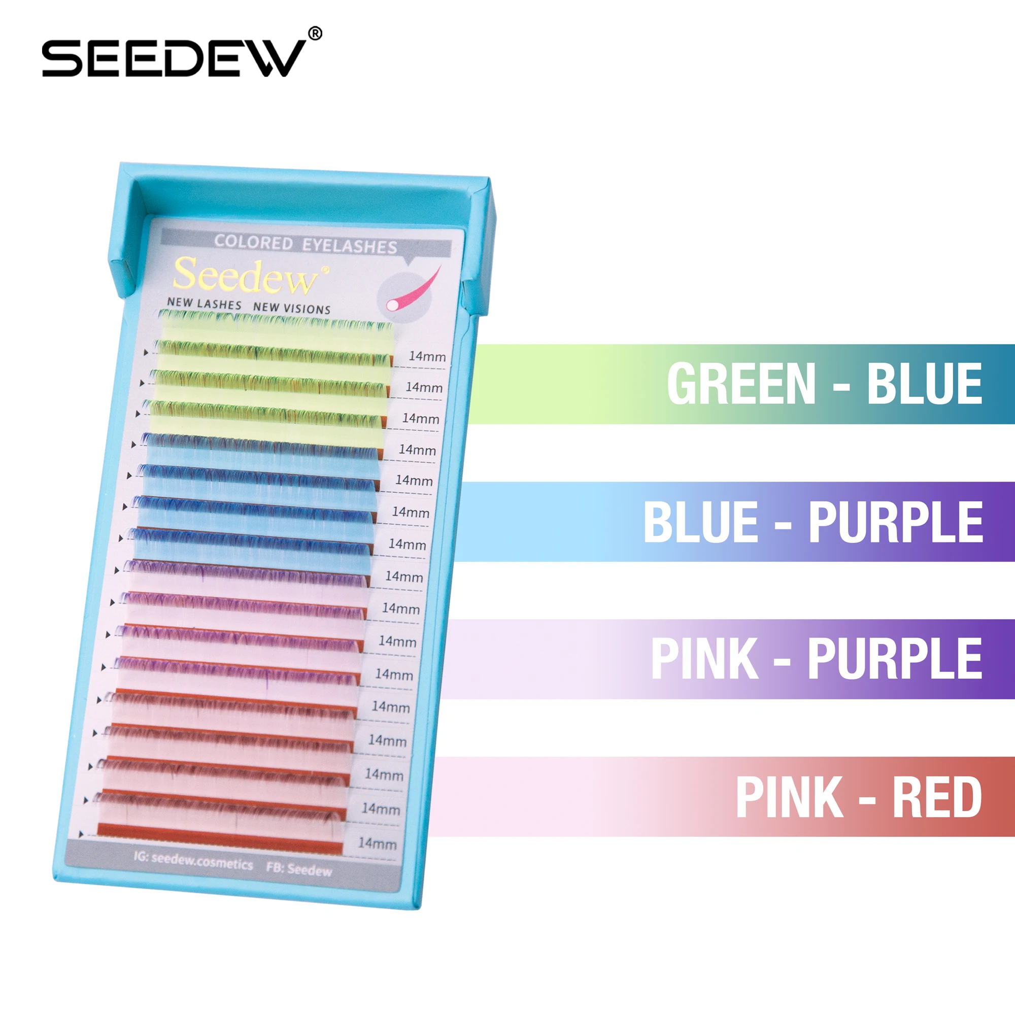 SEEDEW Gradient Mix Colors Eyelash Extensions 4 Colors DIY Lashes Makeup High Quality Synthetic Hair Super Soft