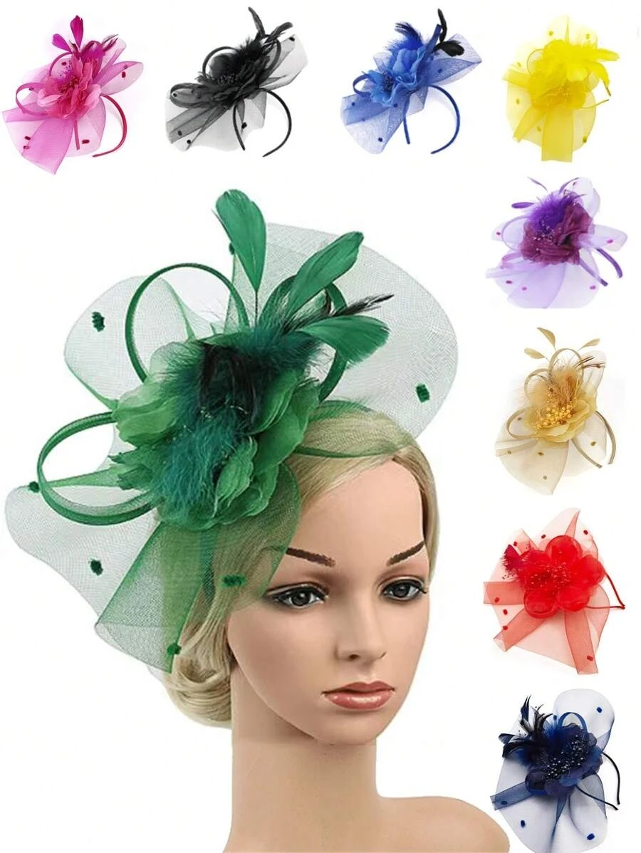

1Pc Fascinators Hats For Women Fancy Tea Party Hats Kentucky Derby Hats Feather Hair Clip For Wedding Party Church Hats