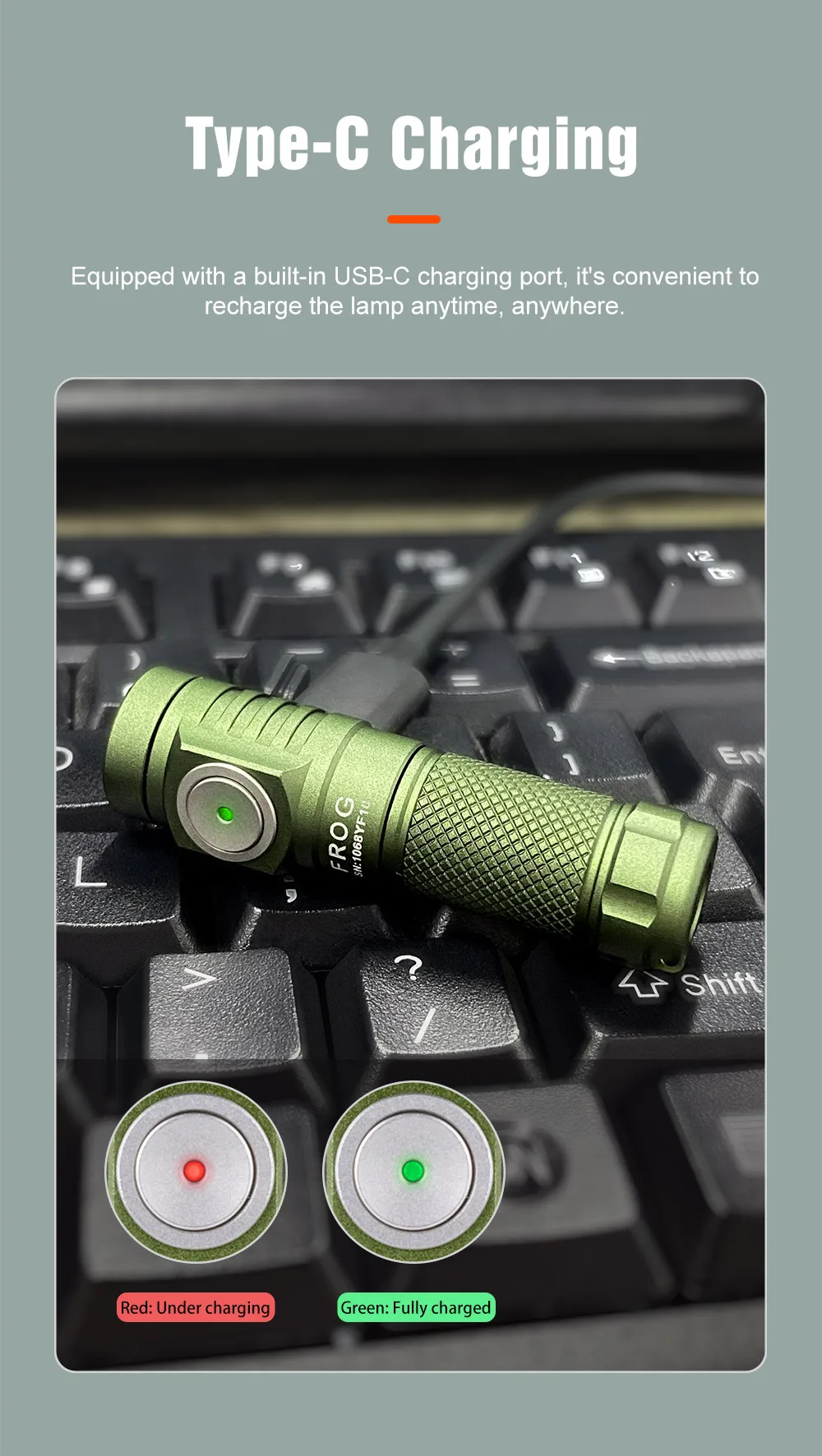 Lumintop FROG Taschenlampe USB TYPE C Taschenlampe mit 10750 Verlängerungsrohr Mini Schlüsselanhänger-Taschenlampe für EDC USB-Ladegerät 650 Lumen – Detail 4