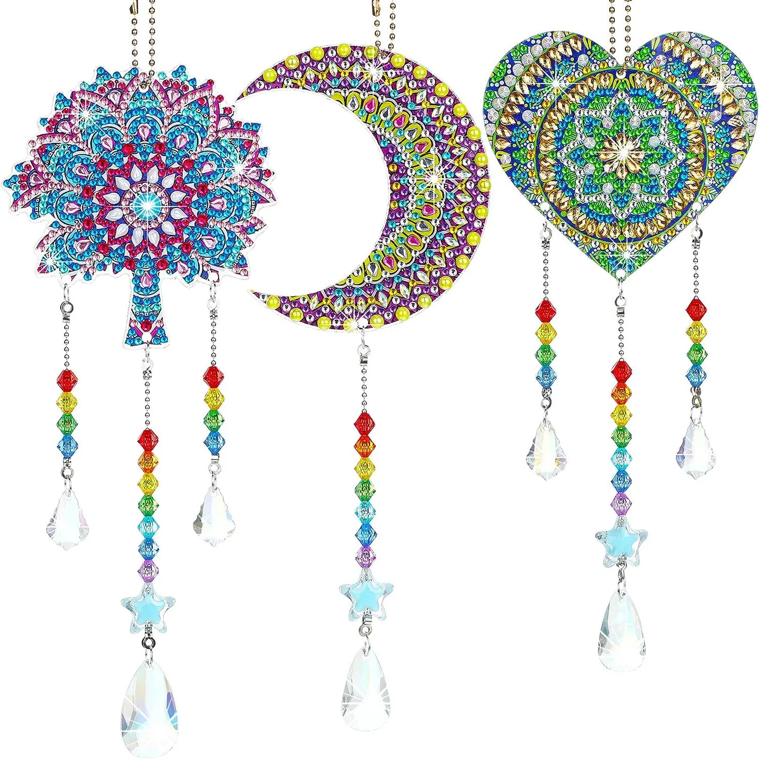 Diamond Painting Suncatcher Wind Chime Moon Heart Mandala Paint by Number Hanging Ornament for Home Garden Adults Kids Gifts Sup