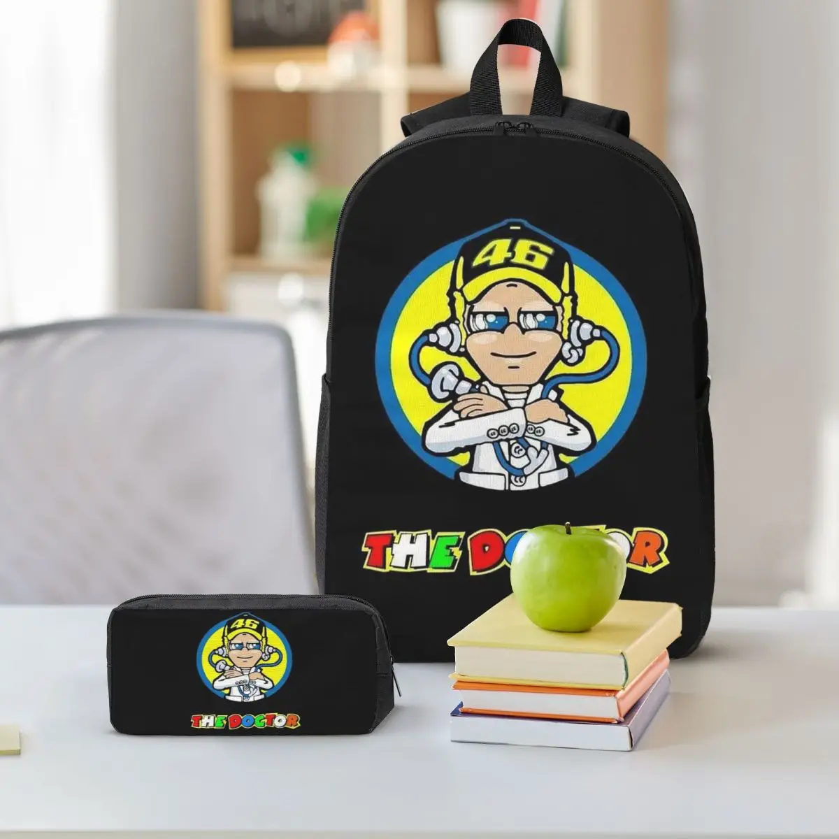 Motorcycle Racing Motor Rossi Backpack Student BookBag School Bag Shoulder Bags 3ps Insulated Lunch Bag Pencil Case