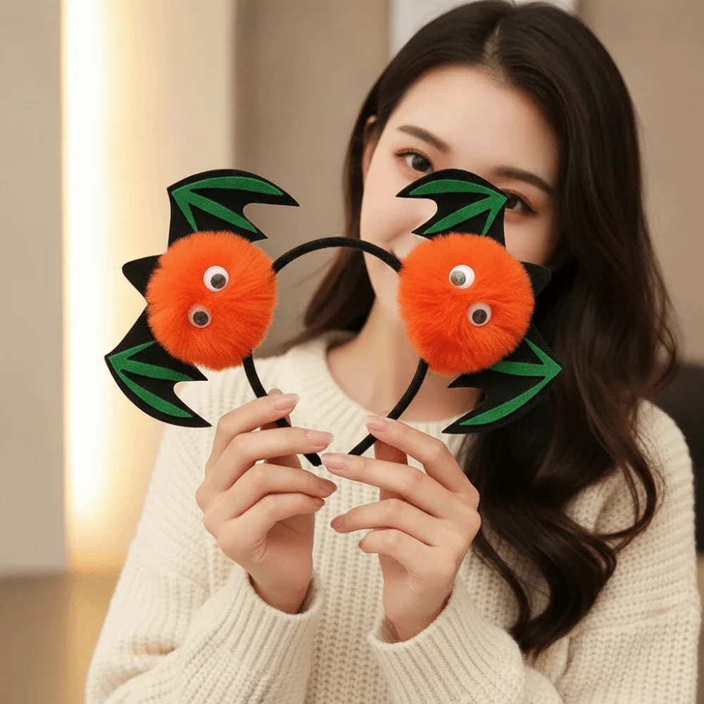 Funny Costume Accessory Fluffy Halloween Headband Elastic Cute Bat Hairbands Lightweight Creative Pumpkin Hair Hoop Parade