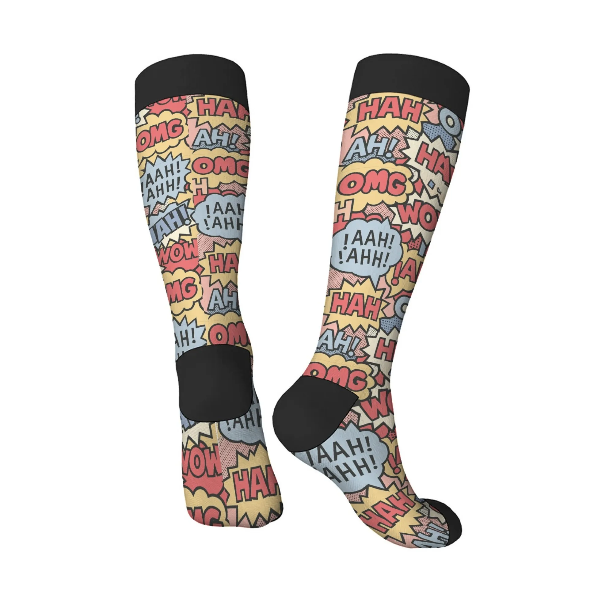 Модные звуковые носки до колена из мягкой ткани с современными поп-артными принтами «Хтреш» «Бич» фиолетово-оранжевого цвета гибкие для уличных прогулок