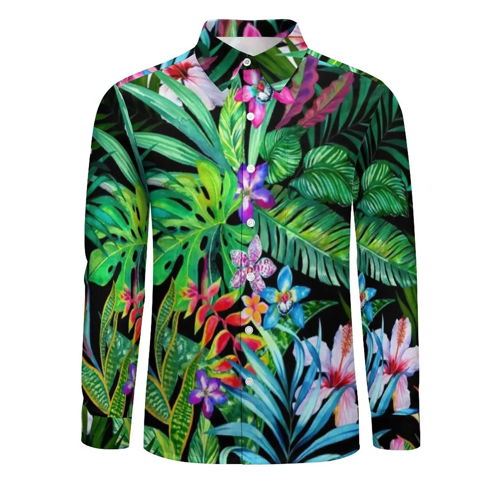 Men Shirt Floral Leaves Casual Shirts Long Sleeve Tropical Fes Fun Jungle Print Fashion Blouse Autumn Loose Oversized Tops