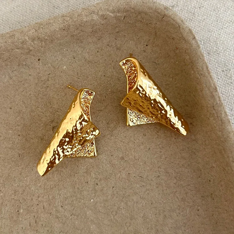 

Real 925 Sterling Silver 18K Gold Irregular Geometric Stud Earrings for Women Minimalist Fine Jewelry Trendy Accessories