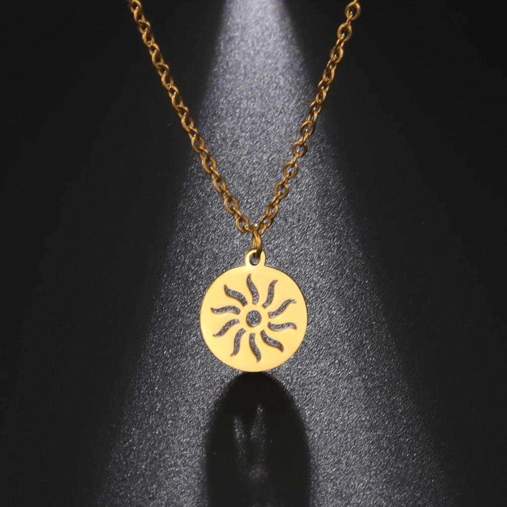 

Amaxer Stainless Steel Necklaces Exquisite Hollow Sunflower Korean Style Round Pendant Necklace For Women Jewelry Party Gifts