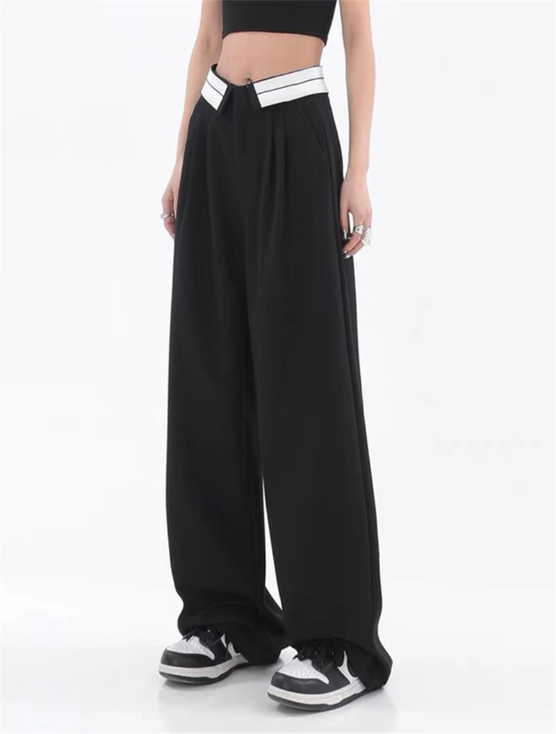 2023 Summer Fashion Women Grey Solid Simple Chic Long Trousers High Waist Loose Casual Design Baggy Soft Pants Streetwear Daily