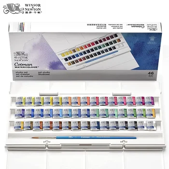 Winsor&Newton Cotman Watercolor Paint Set Studio Set 45 Half Pans with Painting Brush…