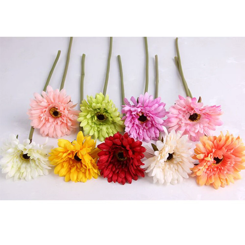 Flor de Gerbera Artificial, rama única, crisantemo blanco, amarillo, naranja, flor falsa, ramo de flores de seda, decoración del hogar para habitación