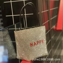 Happy Letter 2024 New Water Diamond Bucket Bag Shoulder Crossbody Bag Diamond Inlaid Women's Chain Handbag Designer Bags