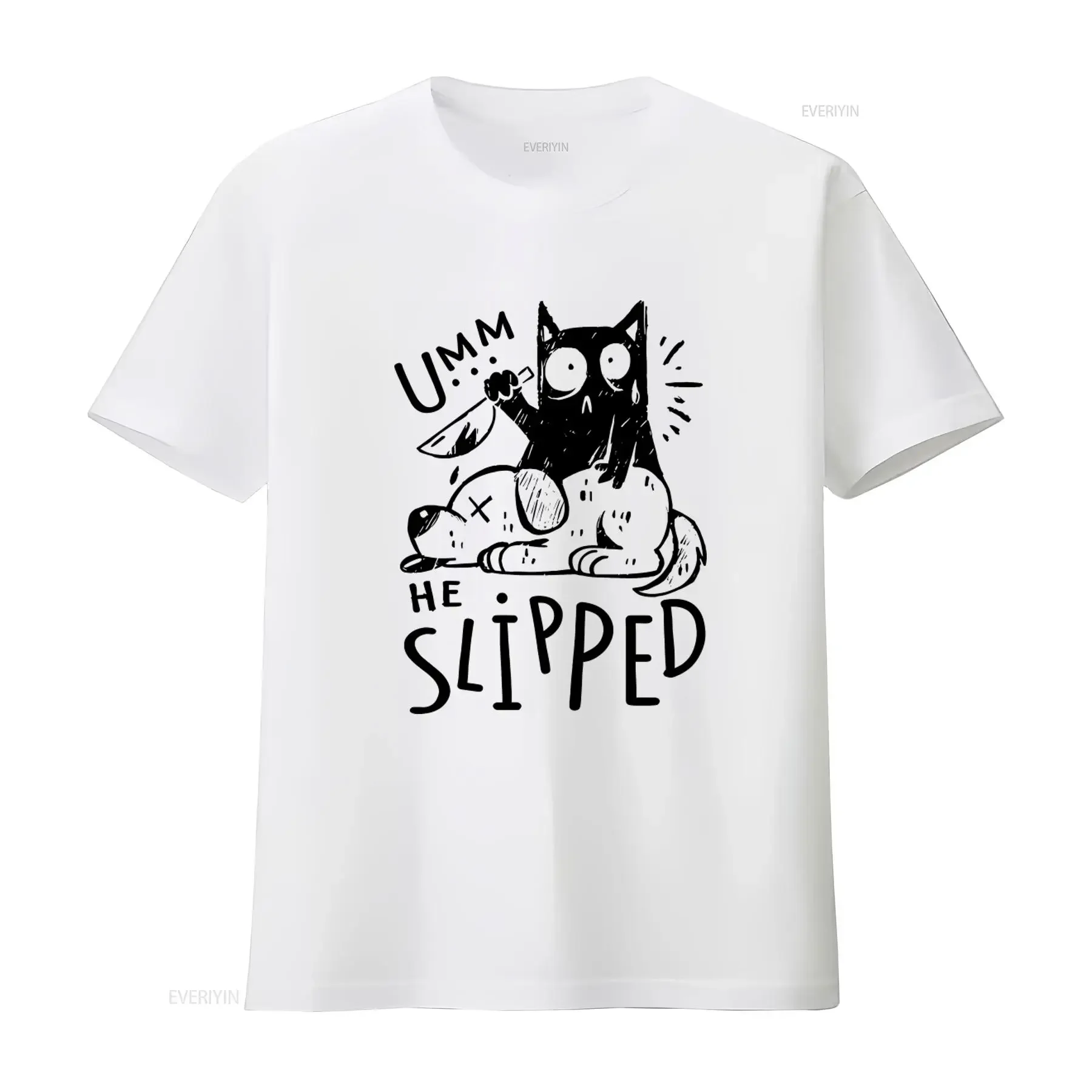 Funny Cat Killing Dog He Slipped Evil Killer T Shirt Halloween Idea vintage Washed Versatile graphic Comfortable Unisex