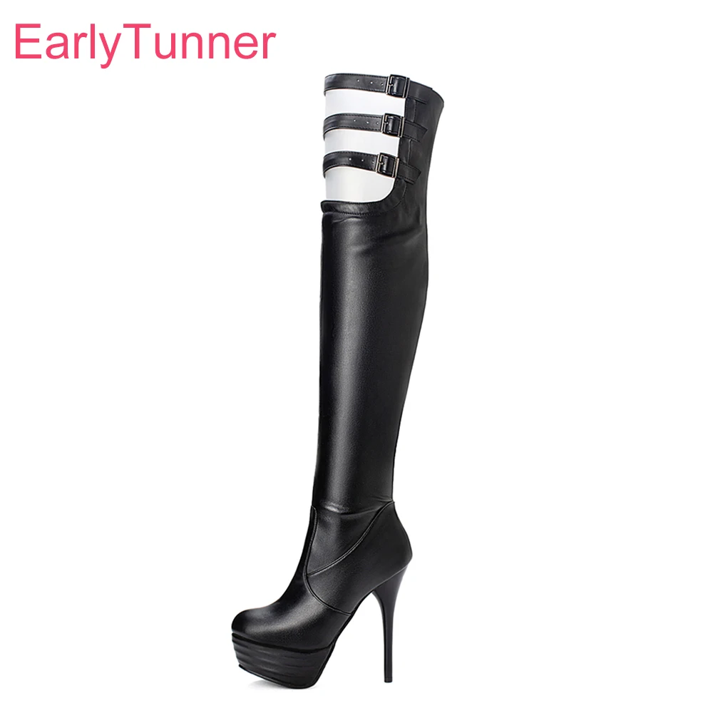 

Winter New Sexy Black White Women Over Knee High Platform Boots High Heels Lady Shoes Plus Big Small Size 10 32 46