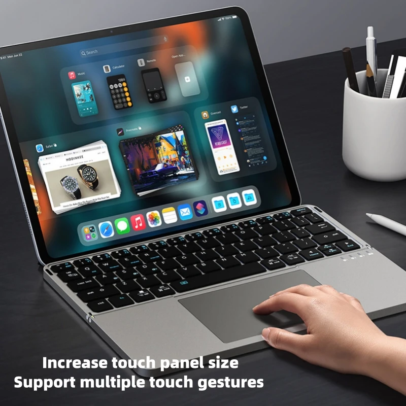 2-in-1 folding Bluetooth keyboard tablet laptop external touch keyboard leather case stand portable - Image 2