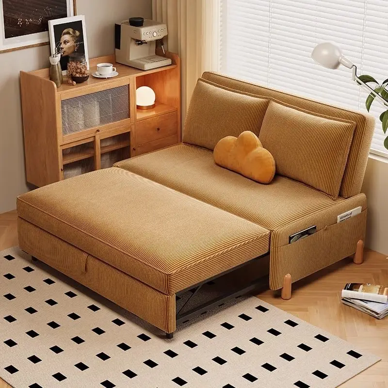 Armless folding sofa bed dual-purpose small apartment living room study pull-out multi-functional retractable solid wood sofa