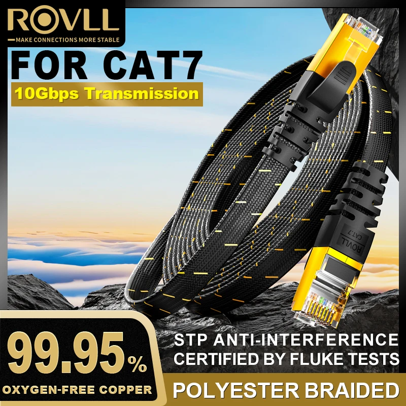 ROVLL CAT7 Ethernet-kabel Platte Lan-kabel STP Ronde RJ45-netwerkkabel Cat 7 internetkabel 10 Gbps gevlochten patchsnoer