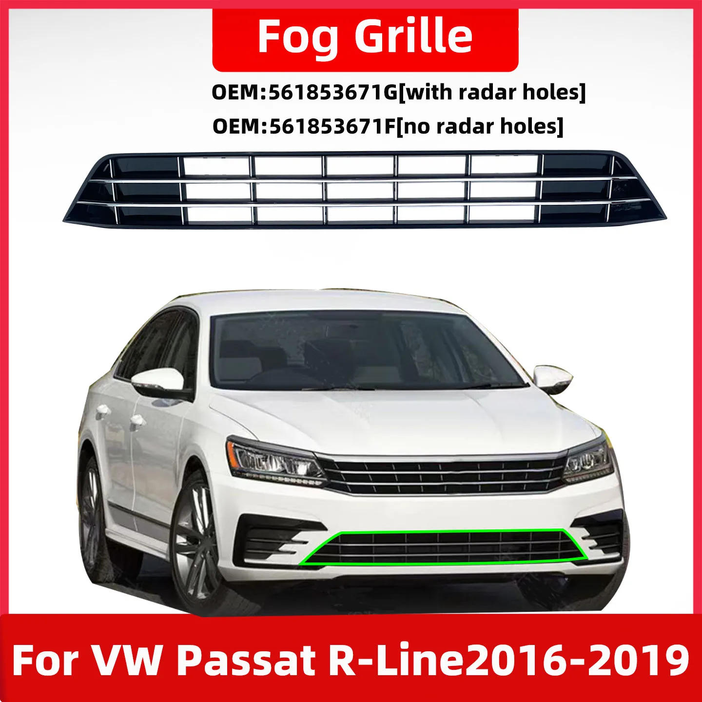 

Рамка противотуманной фары переднего бампера, нижняя решетка, сетчатая крышка воздухозаборника для Volkswagen Passat R-Line Edition 2016 2017 2018 2019, номер OEM 561853671G/561853671F