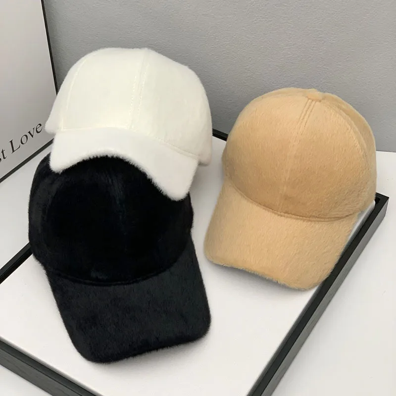 

Winter Hats for Woman Artificial Mink Velvet Baseball Cap Men Autumn Winter Warm Outdoor Travel Windproof Hat