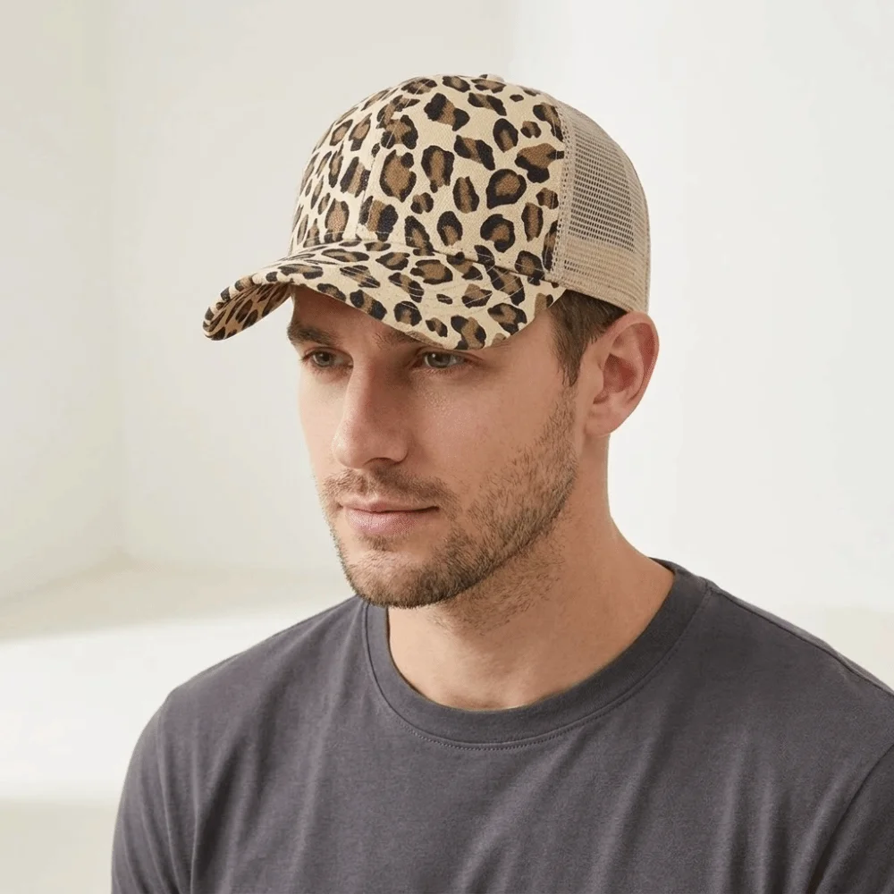 

Hip Hop Adjustable Leopard Print Baseball Cap Soft Breathable Visor Hat UV Protection Comfort Mesh Peaked Hat Summer