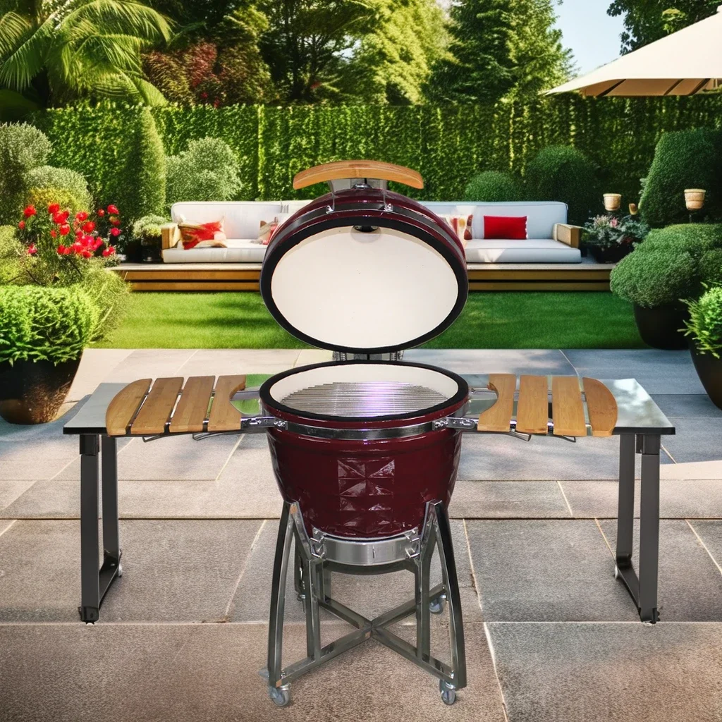 22-Inch Egg Kamado BBQ New Design Ceramic Outdoor Kitchen Barbecue Green Wholesale Iron Material Inspired by Joe Cooking