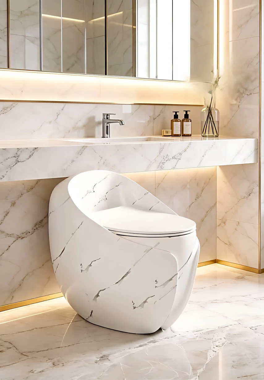 Egg-shaped modern luxury gold line matte white ceramic floor-to-ceiling bathroom whirlwind jet super siphon flush integrated