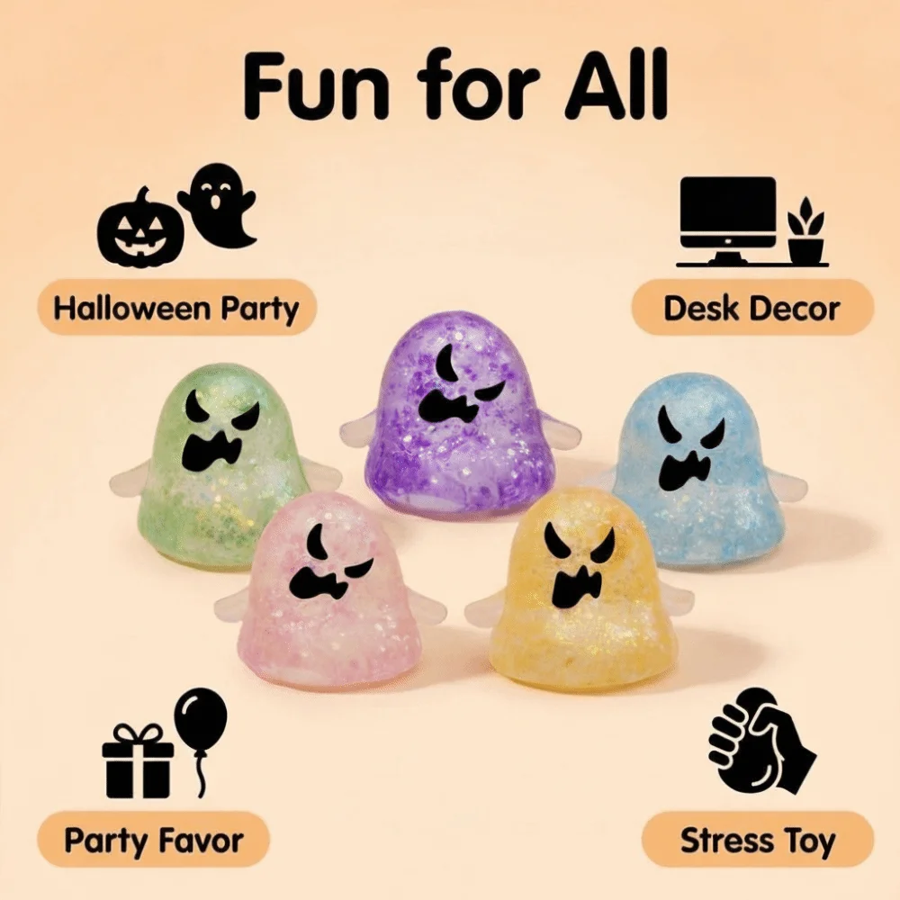 New High Quality Slow Rebound Ghost Ghost Shape Glitter Halloween Multicolor Ghost Stress Halloween Party