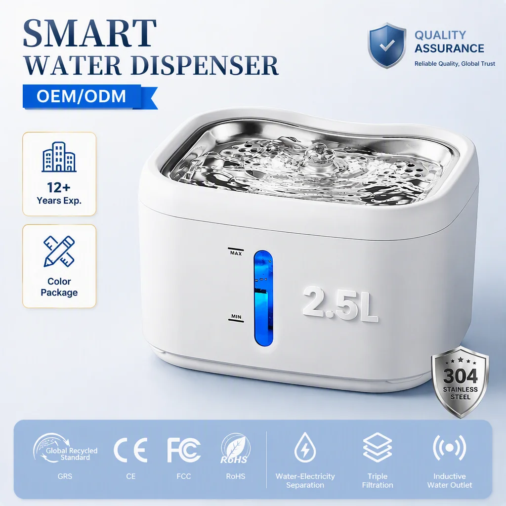 WiFi APP Monitor Pet Water Fountain 2.5L Stainless Steel Smart Cat Waterer Wireless 3-Layer Filter Water-Electric Separated