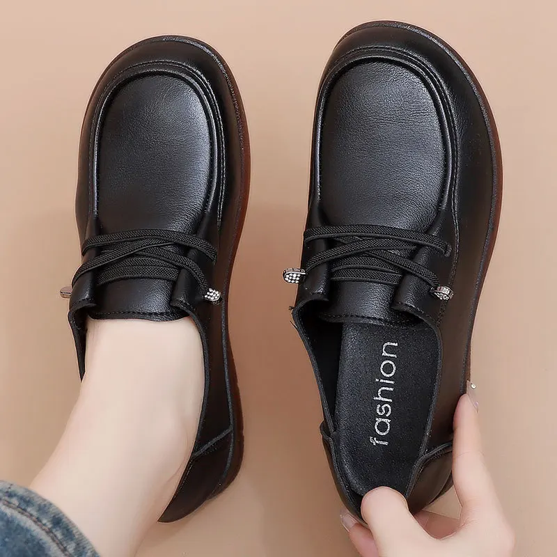 Womens Concise Moccasins Woman Autumn Lazy Oxford Shoes Ladies Loafer Slip On Bead Driving Flats Leather Ballet Flats
