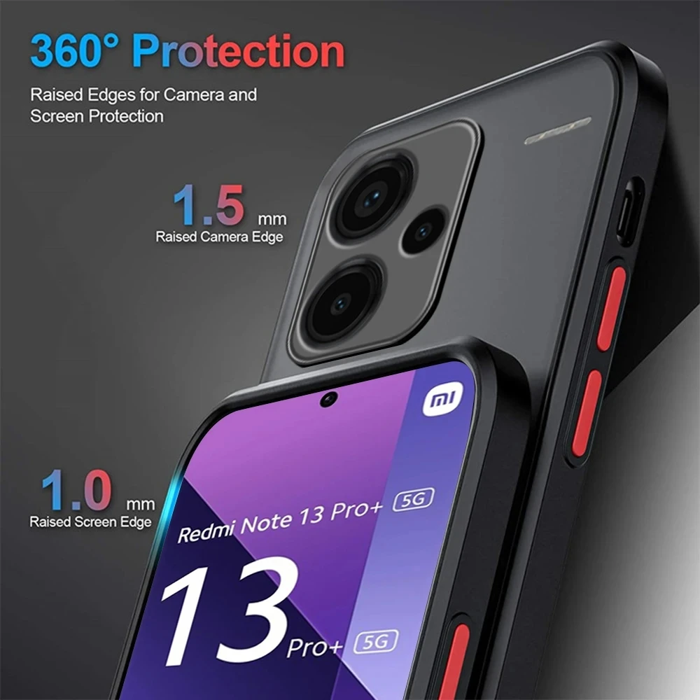 샤오미 레드미 노트 13 프로 플러스 5G 충격 방지 아머 매트 케이스, 소프트 TPU 범퍼 클리어 하드 PC 커버, 레드미 노트 13 프로 4G 5G 용