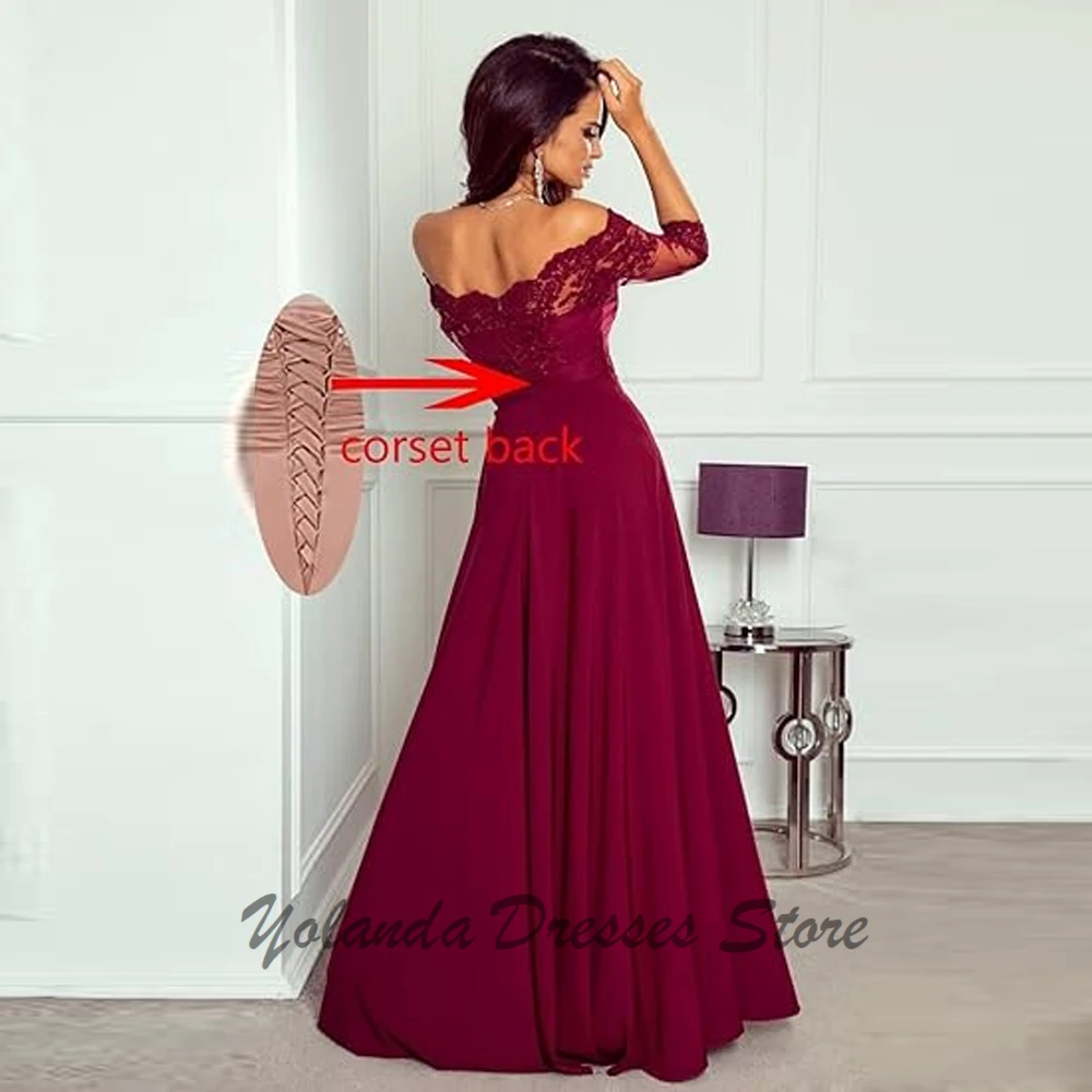 Customized Wide V Neck Mother of The Bride Dresses Appliques Lace Up Formal Evening Gown 3/4 Sleeves Wedding Guest Dress Slit