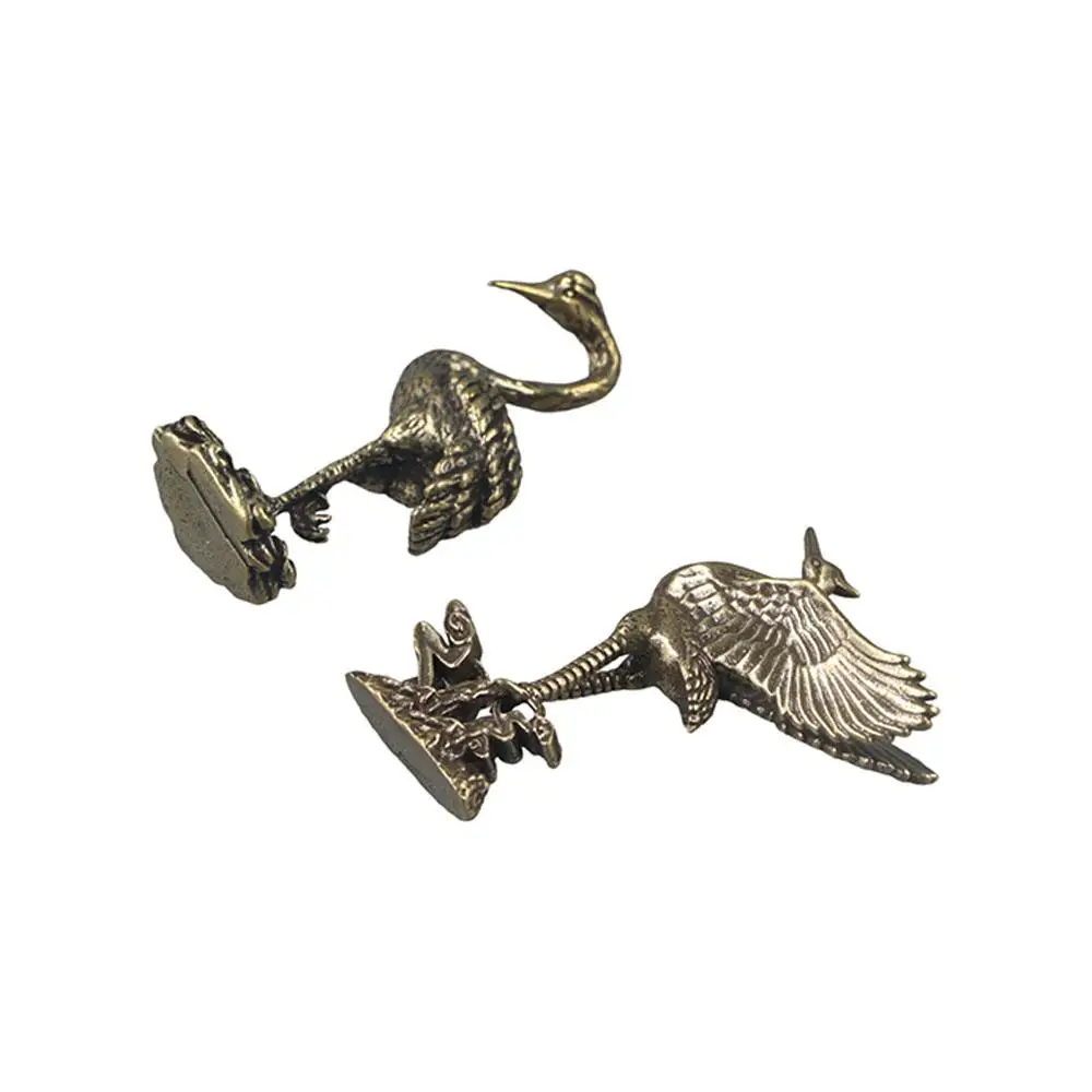 Pure Brass Crane Figurines Cultural Copperware Red-crowned Crane Sculpture Exquisit Handcrafted Brass Miniatures Tea Pet