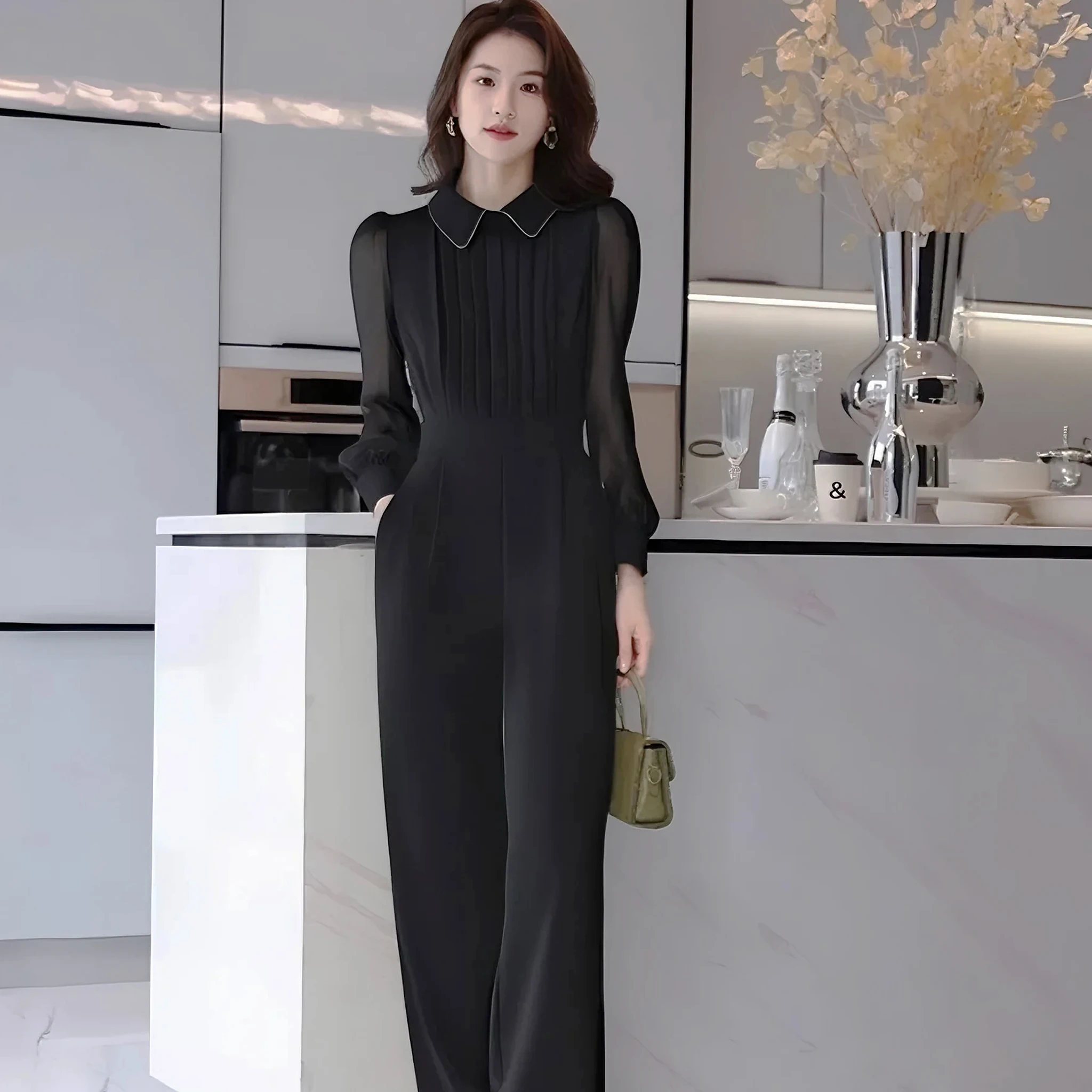 Combinaison amincissante taille haute, pantalon à jambes larges, costume une pièce pour femme, D363, nouvelle collection automne, vêtements pour femmes