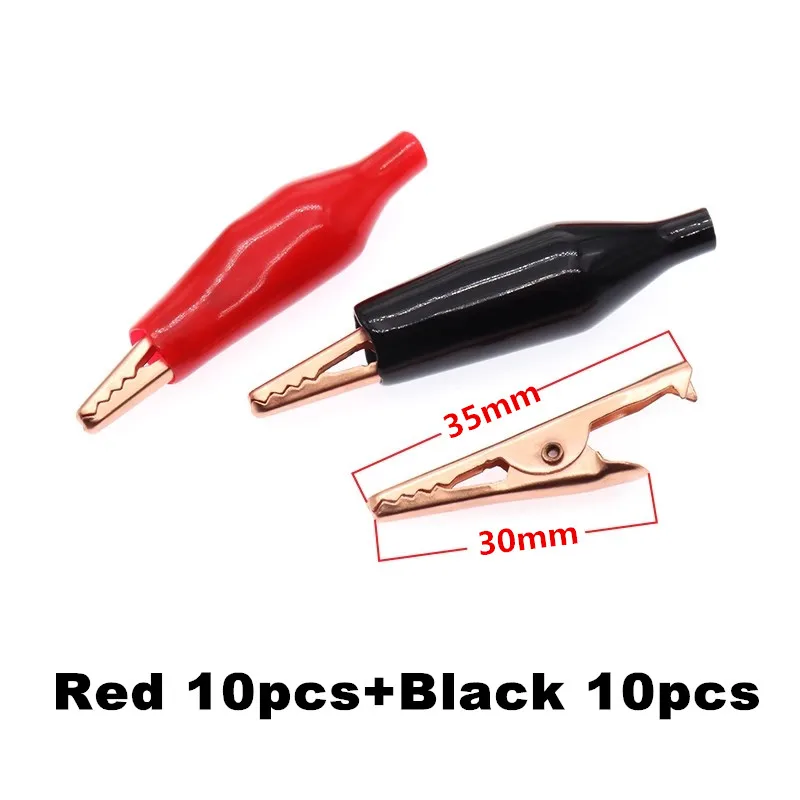 20PCS 28/35/45MM Metal Alligator Clip copper Crocodile Electrical Clamp Testing Probe Meter Black Red with Plastic Boot