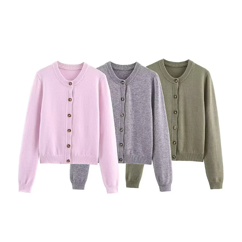 

Autumn O-neck Single-breasted Knitted Sweater Cardigan Women Long Sleeve Solid-Color Versatile Tops Female Casual Elegant Wear