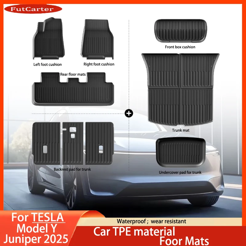 

Для нового Tesla Model Y Launch 2025+ Коврики Juniper TPE и вкладыш грузового багажника Всепогодные коврики в багажник Коврики для спинки сиденья