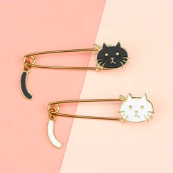 New White Black Cat Drops Glaze Pins Enamel Brooch Cat Wags Its Tail Fashion Animal Pin Accessories Badge Brooches Jewelry Gifts