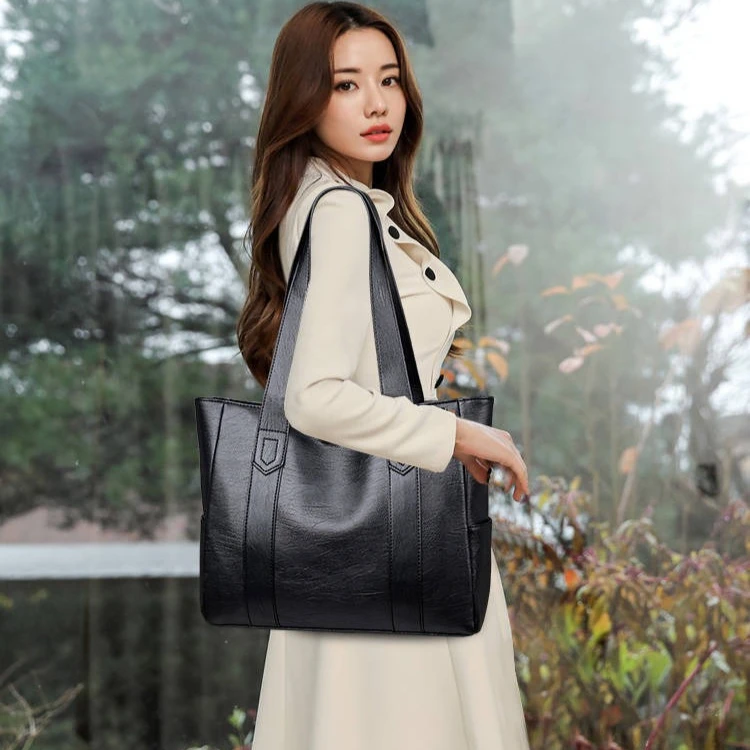 

Женская сумка-тоут из мягкой искусственной кожи с прострочкой, в стиле ретро, легкая, вместительная, для повседневного использования, на одно плечо.