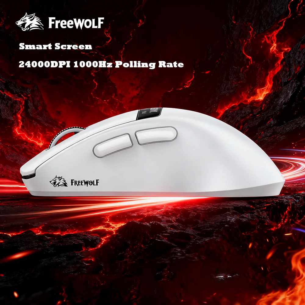 

Wireless Gaming Mouse Tri-Mode RGB Dock PAW3311 Sensor Smart Display FREEWOLF A7 24000DPI 59g Lightweight Ergonomic