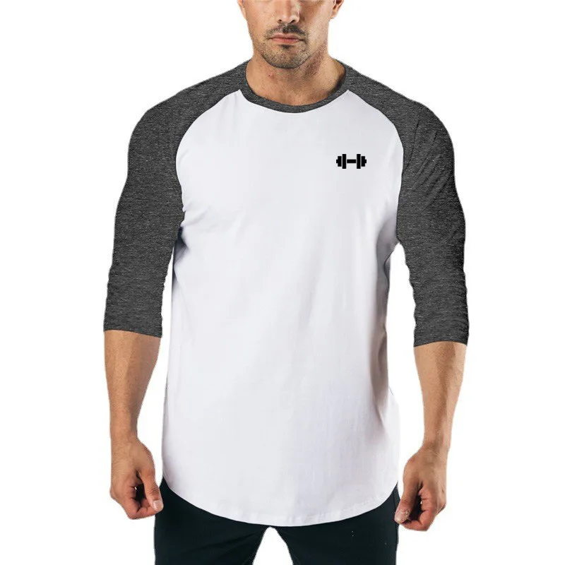 Mens Brand Fashion Casual Sporting Clothing Running Print T-Shirt Autumn Pullover O-Neck  Comfortable Slim Fit 3/4 Sleeve TShirt