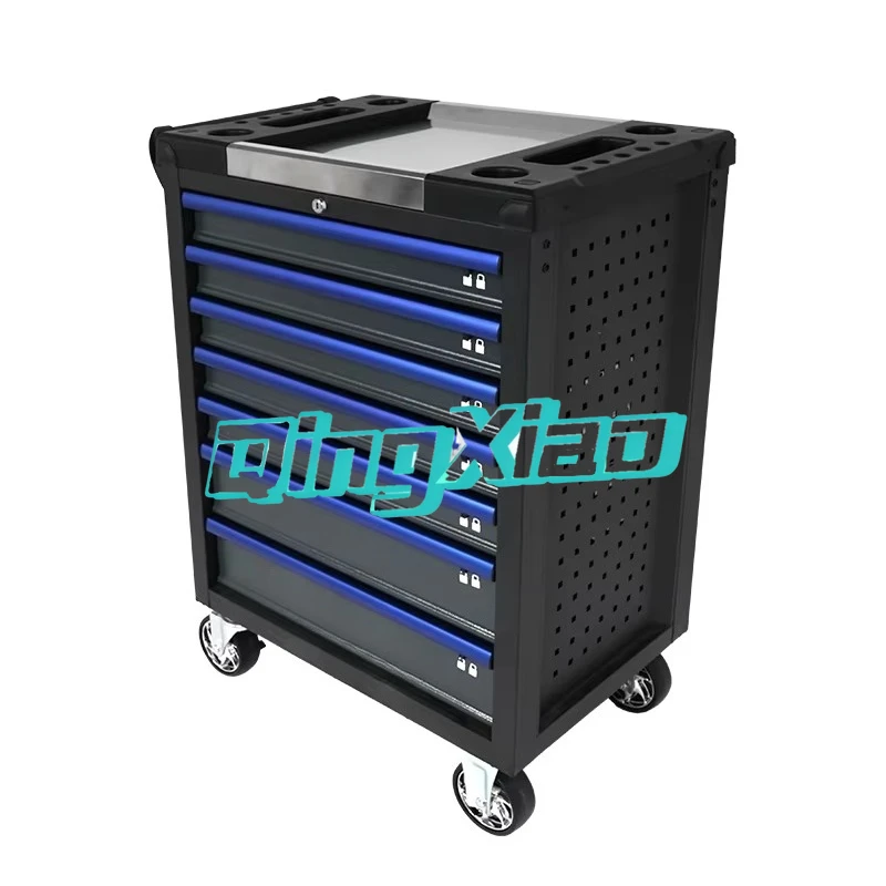 7 Drawer Stainless Steel Rolling Tool Cart Lock Mobile Auto Repair Toolbox Heavy Duty Durable Universal Wheels Flexible Movement