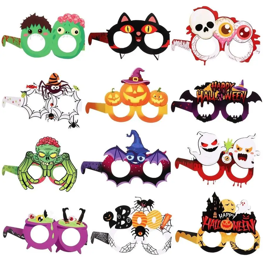 1/5/10/20/50/100pcs for Halloween Paper Party Glasses Photo Booth Props, Spooky Novelty Photo Booth Props, Pumpkin Ghost Spider