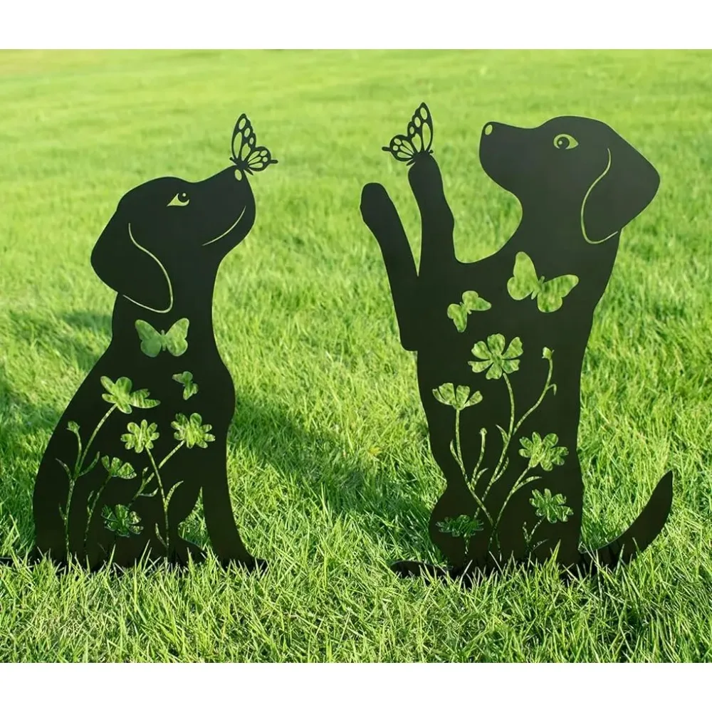 

Metal Dog Garden Decor for Outside Puppy Decorative Garden Stakes Dog Silhouette Outdoor Decor Yard Art Dog Yard