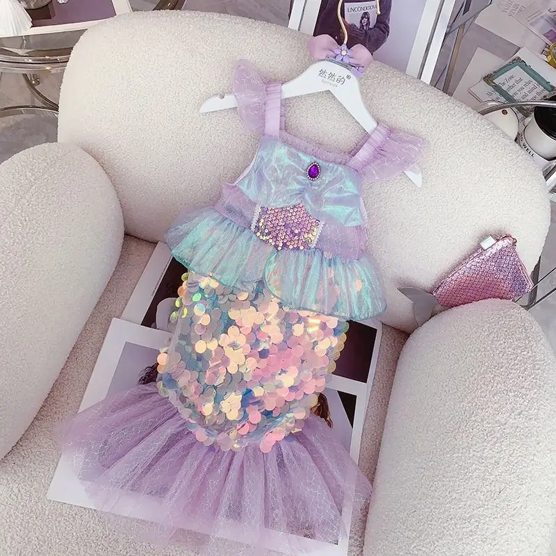 

Модная детская одежда, новинка лета, блестящая юбка-русалка для девочек + короткая юбка, комплект из 2 предметов, детская одежда для вечеринок, косплея, дня рождения, милая одежда