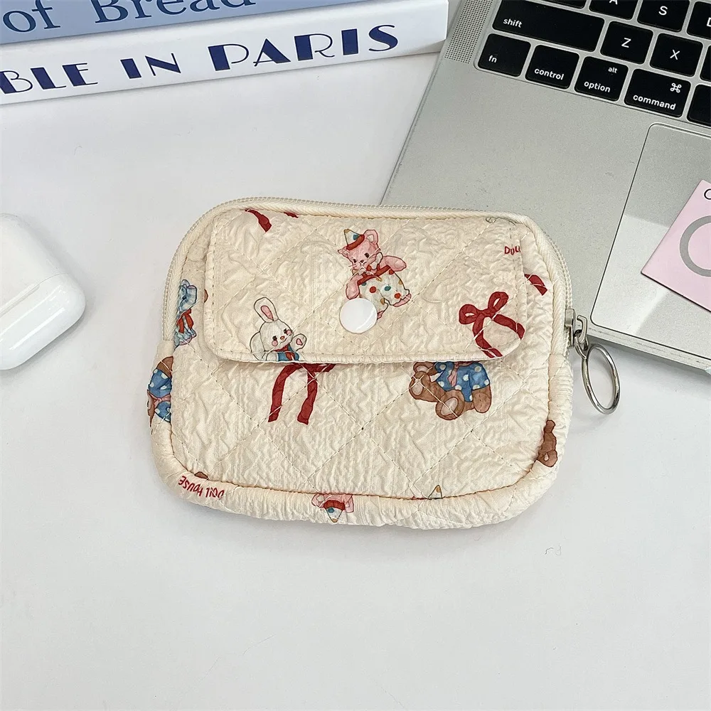 

New Portable Cartoon Floral Coin Purse Quilted ID Holder Key Coin Purse Cute Quilted Storage Bag Multifunctional Card Bags