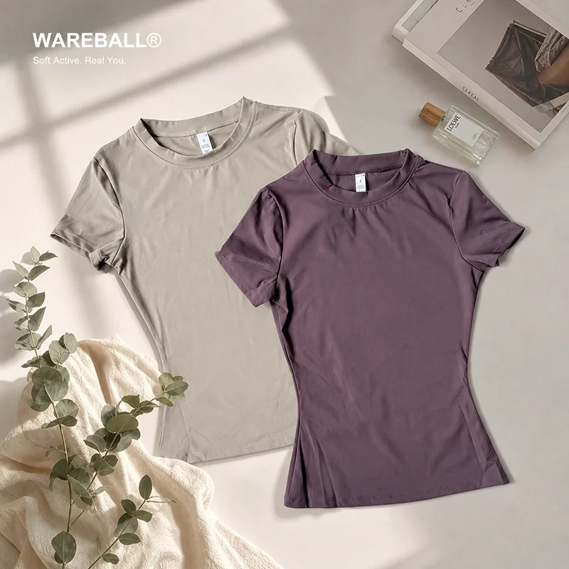 Damen-T-Shirt in Unifarbe, atmungsaktiv, kurzärmelig, mit Rundhalsausschnitt, ideal für sportliche Aktivitäten, modisches Freizeit-T-Shirt für das Fitnessstudio, zum Laufen und für den täglichen Gebrauch. – Detail 1