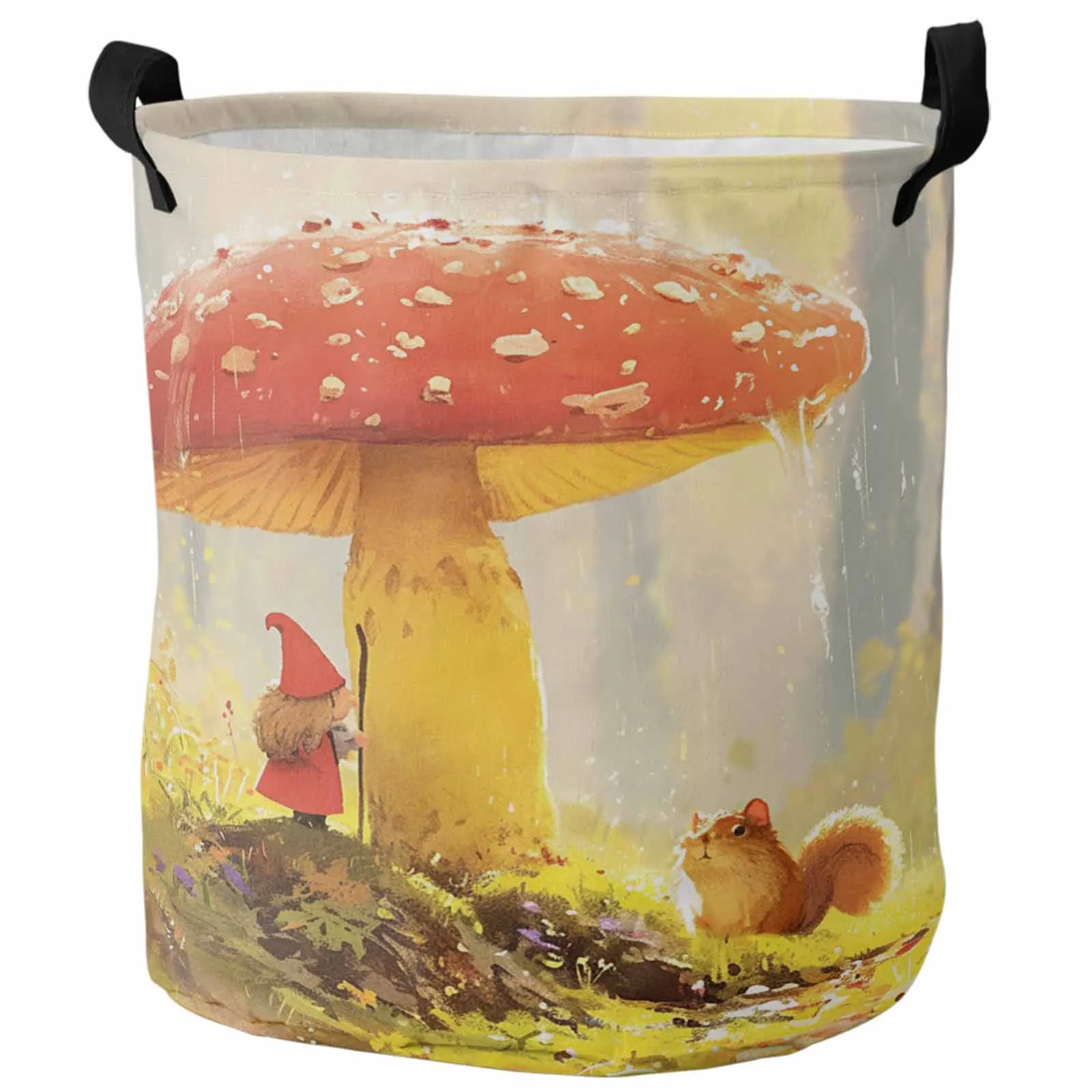 Autumn Mushroom Dwarf Squirrel Oil Painting Dirty Laundry Basket Foldable Waterproof Organizer Clothing Toy Storage Basket