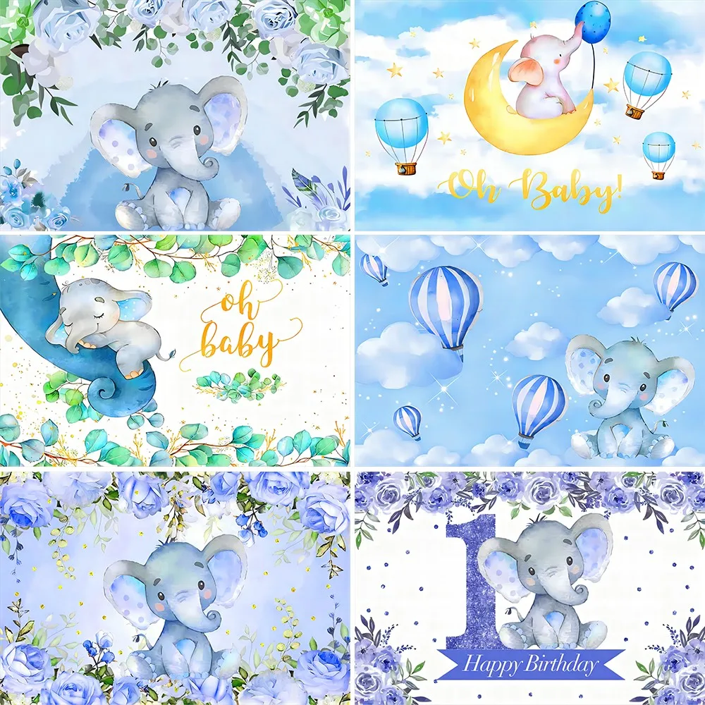 

Bonvvie Baby Shower Backdrop for Photography Elephant Boy Girl Gender Reveal Birthday Party Photo Background Photocall Props