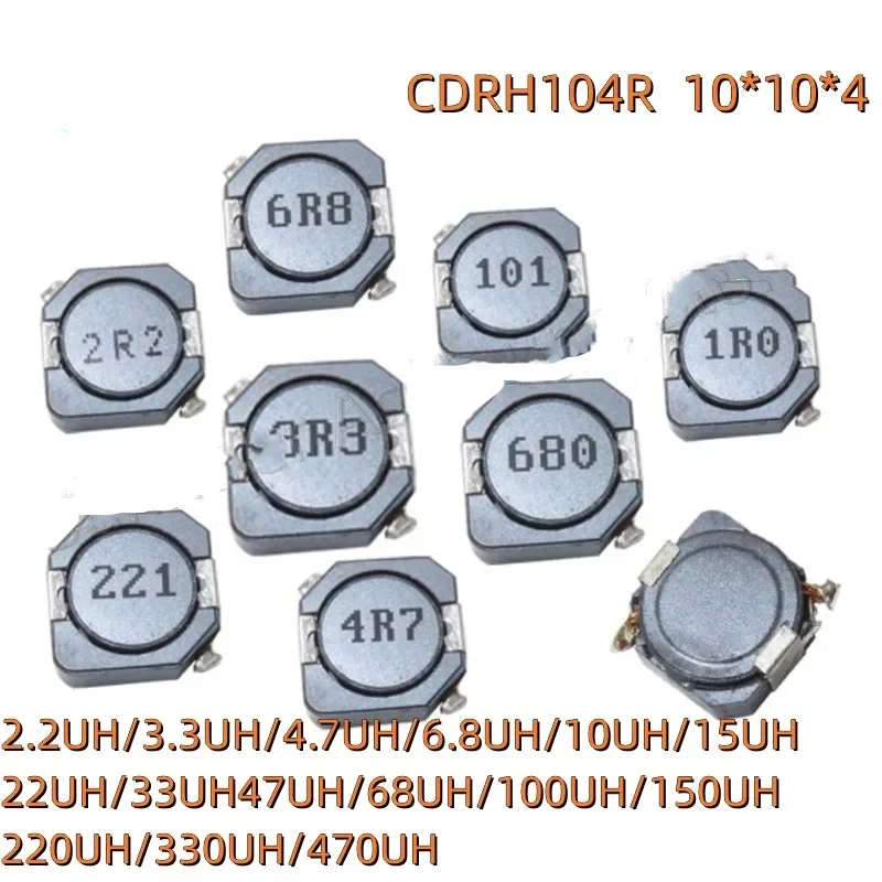 

CDRH104R Power Inductor 100PCS Shielding 2.2/4.7/6.8/10/15/22/47/68UH SMD Inductance CD104 100/150/220/330/470UH 10*10*4
