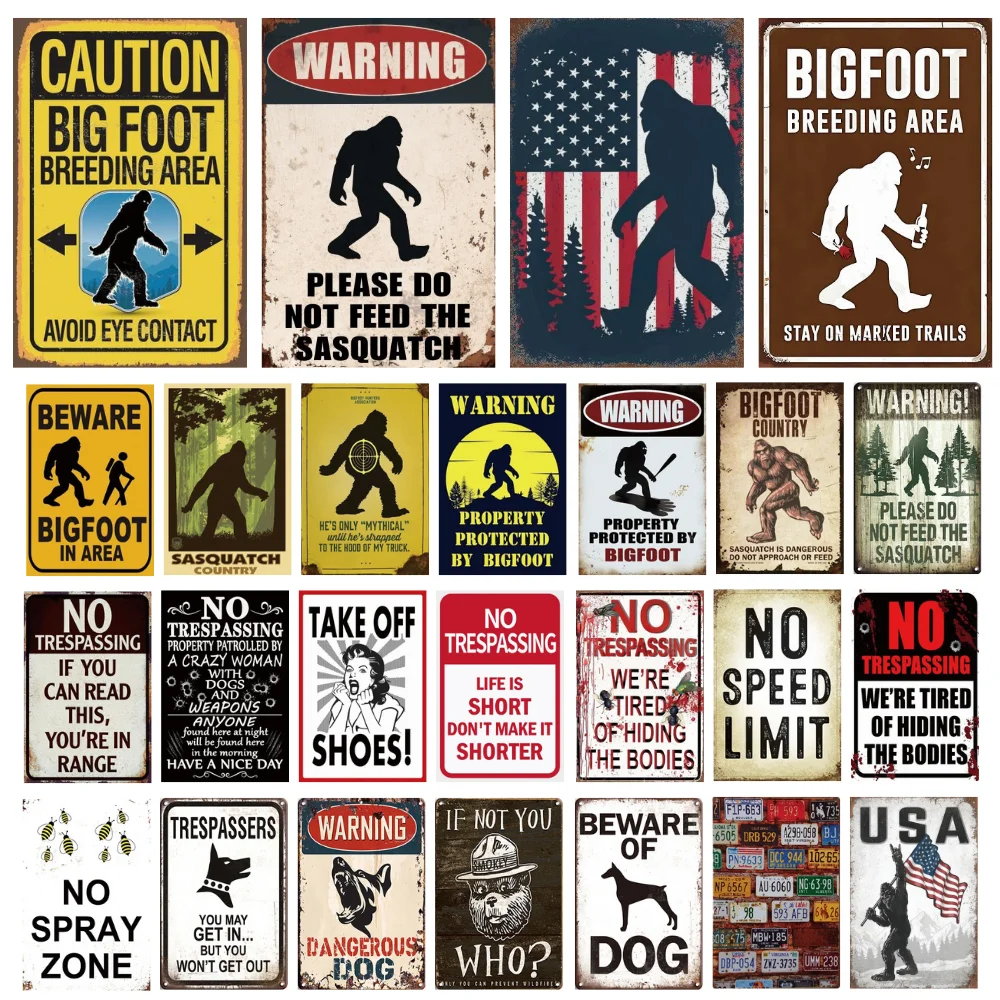 Gorilla Retro Warning Sign Bigfoot Funny Poster Decorative Sign for Home Room Bedroom Toilet Cafe Bar Outdoor Wall Decor